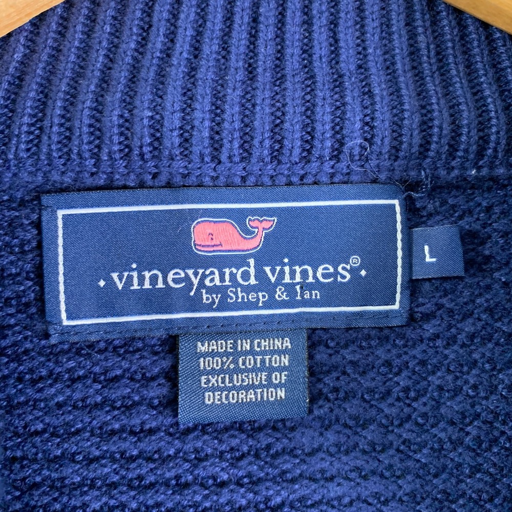 Vineyard Vines Knit Sweater Men Large Blue 1/4 Zip Waffle Saltwater Pullover - Picture 2 of 10